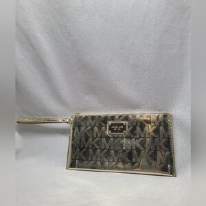 MICHAEL KORS Gold Metallic Travel Pouch Bag Clutch Wristlet